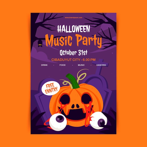 Płaski pionowy szablon plakatu na obchody halloween