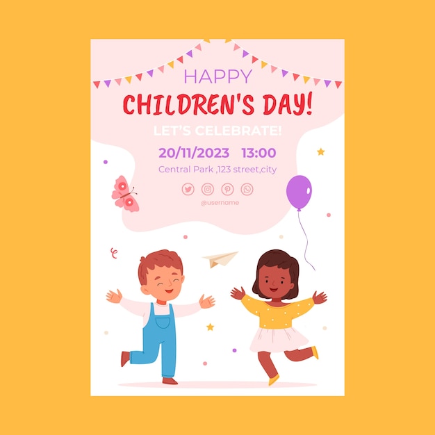 Bezpłatny wektor płaski pionowy szablon plakatu na obchody międzynarodowego dnia dziecka