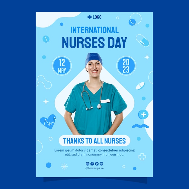 Bezpłatny wektor płaski pionowy szablon plakatu na obchody międzynarodowego dnia pielęgniarek