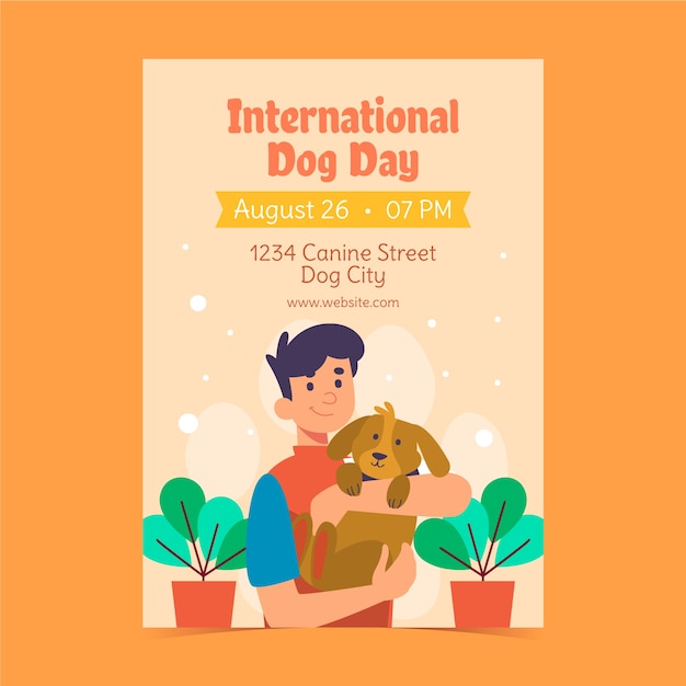 Bezpłatny wektor płaski pionowy szablon plakatu na obchody międzynarodowego dnia psa