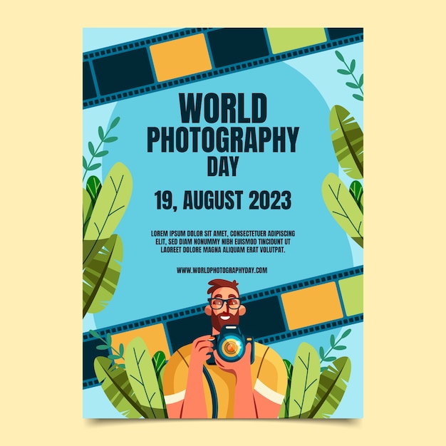 Bezpłatny wektor płaski pionowy szablon plakatu na obchody światowego dnia fotografii
