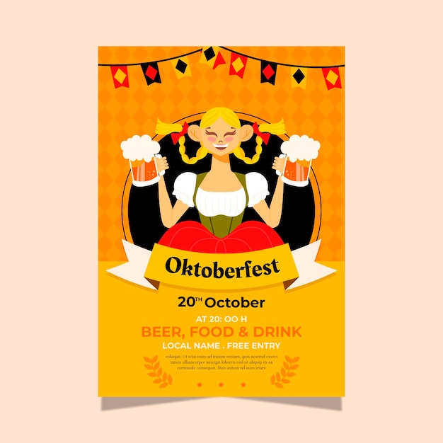 Bezpłatny wektor płaski pionowy szablon plakatu oktoberfest