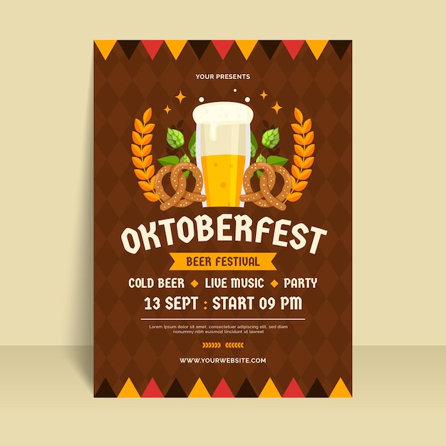 Płaski Pionowy Szablon Plakatu Oktoberfest