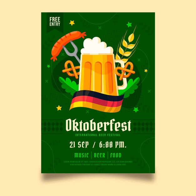 Płaski Pionowy Szablon Plakatu Oktoberfest