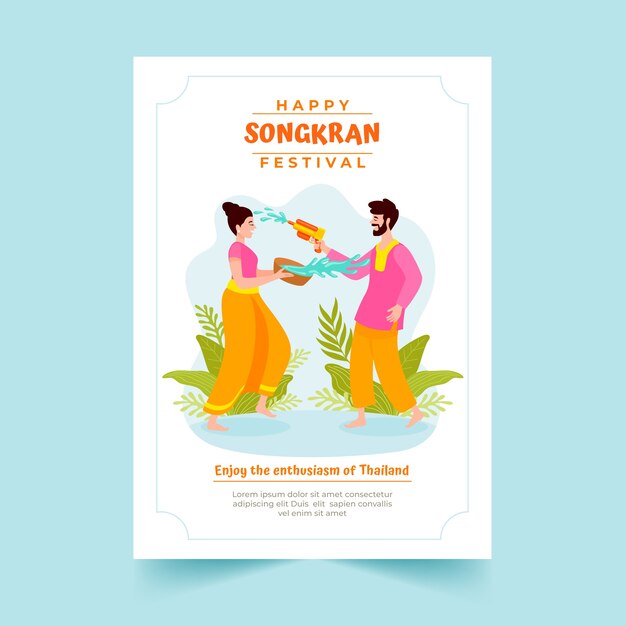 Płaski pionowy szablon plakatu songkran