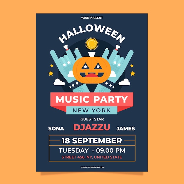 Bezpłatny wektor płaski pionowy szablon ulotki halloween party