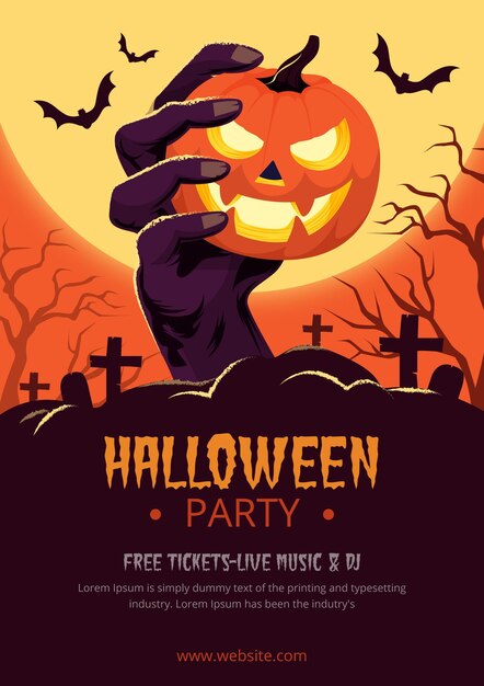 Płaski plakat halloween party