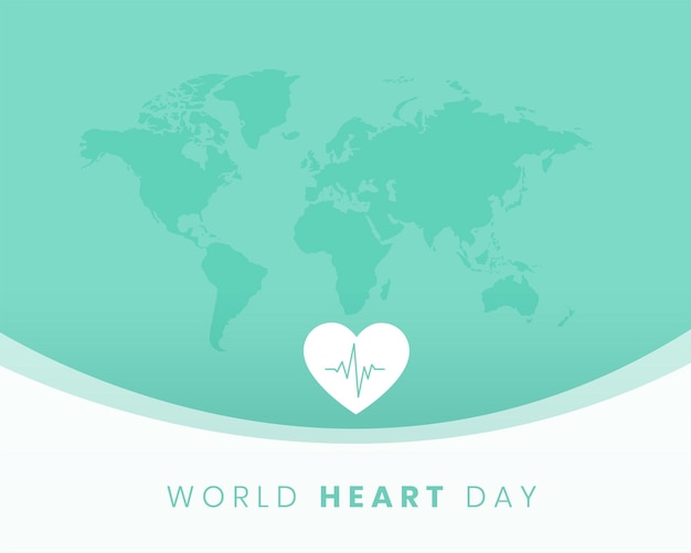 Bezpłatny wektor płaski plakat pulsu międzynarodowego dnia serca z wektorem projektu mapy świata