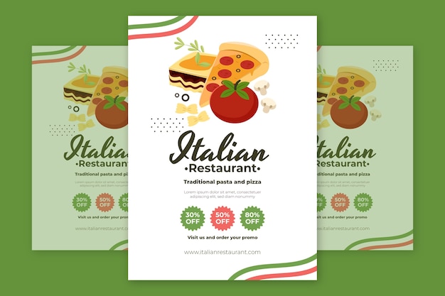 Bezpłatny wektor płaski plakat włoskiej restauracji