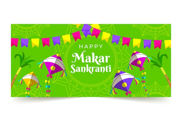 Płaski Poziomy Baner Makar Sankranti