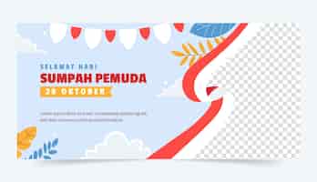Bezpłatny wektor płaski poziomy baner na indonezyjskie świętowanie sumpah pemuda