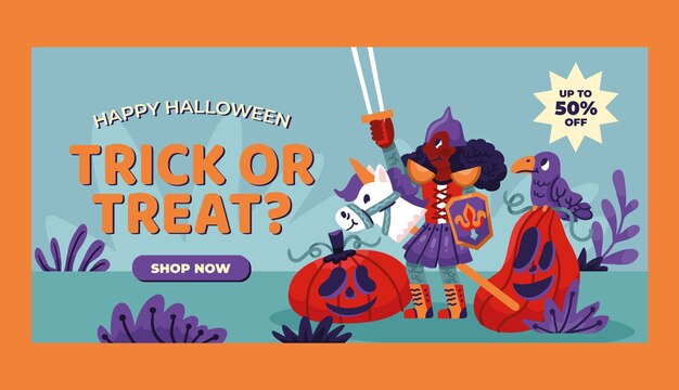 Płaski poziomy szablon baneru na świętowanie Halloweena