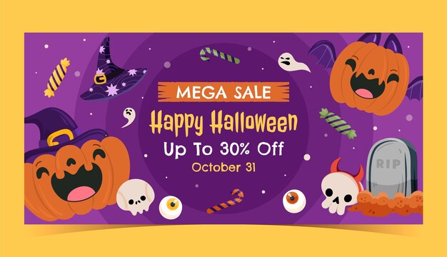 Płaski poziomy szablon transparent sprzedaży na obchody sezonu halloween