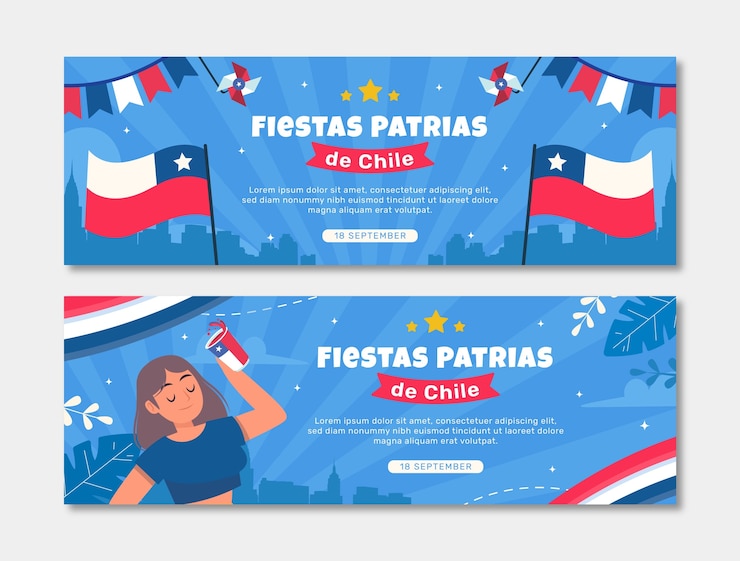Bezpłatny plik Wektor płaski poziomy szablon transparentu na fiesty patrias chile