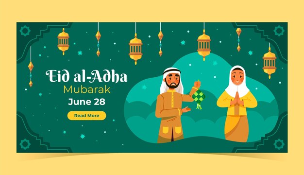 Płaski poziomy szablon transparentu na islamskie obchody eid al-adha