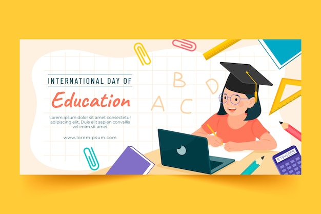 Bezpłatny wektor płaski poziomy szablon transparentu na międzynarodowy dzień edukacji