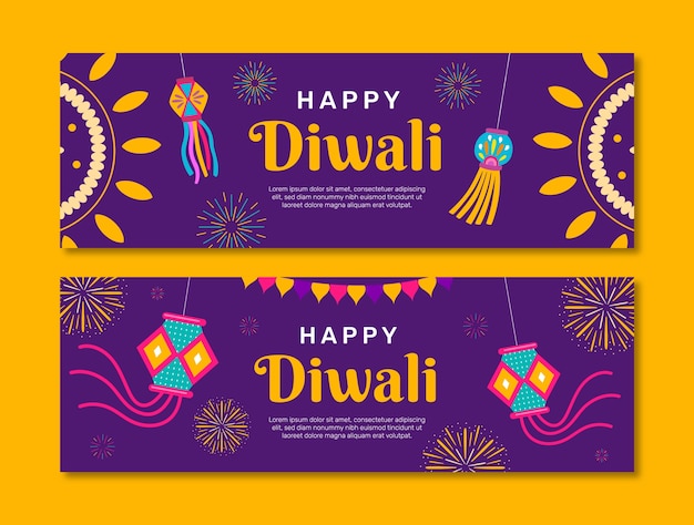 Płaski Poziomy Szablon Transparentu Na Obchody Festiwalu Diwali