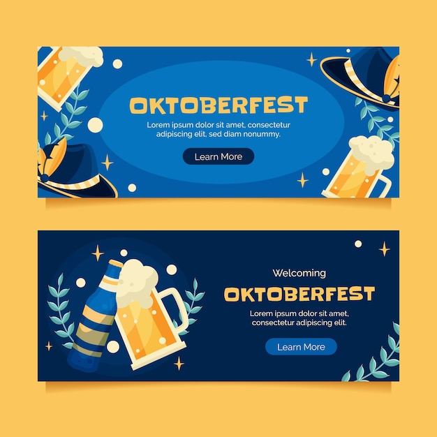 Bezpłatny wektor płaski poziomy szablon transparentu na obchody festiwalu piwa oktoberfest