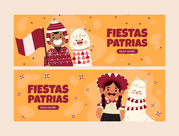 Bezpłatny wektor płaski poziomy szablon transparentu na obchody peruwiańskich fiestas patrias