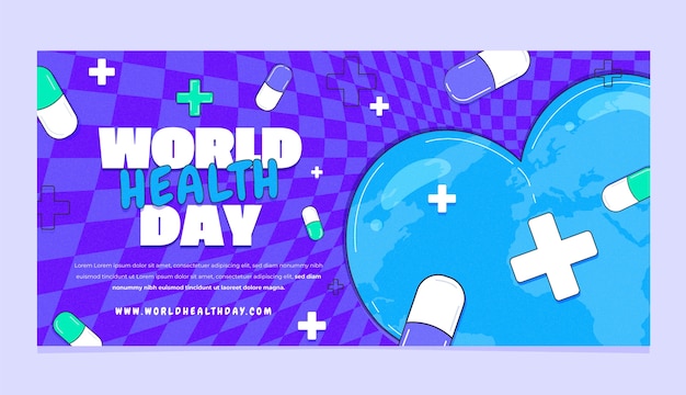 Płaski poziomy szablon transparentu na obchody światowego dnia zdrowia