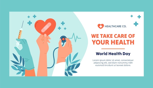 Bezpłatny wektor płaski poziomy szablon transparentu na obchody światowego dnia zdrowia