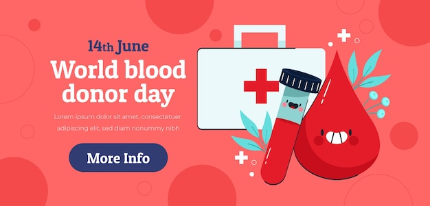 Bezpłatny wektor płaski poziomy szablon transparentu na światowy dzień dawcy krwi