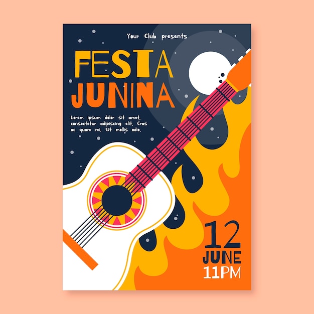 Płaski Projekt Festa Junina Plakat Z Gitarą