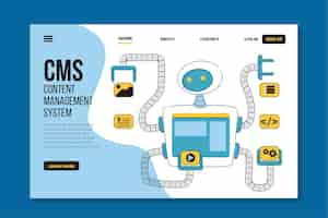 Bezpłatny wektor płaski, ręcznie rysowane szablon strony docelowej cms