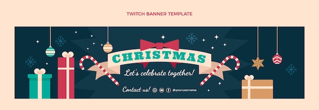 Bezpłatny wektor płaski świąteczny baner twitch