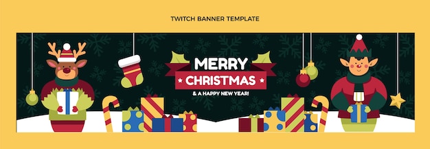 Bezpłatny wektor płaski świąteczny baner twitch