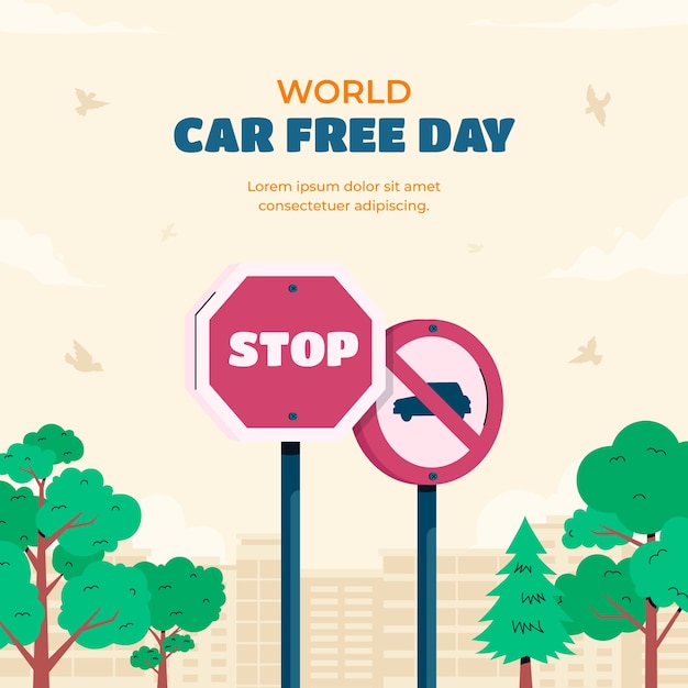 Bezpłatny wektor płaski światowy dzień bez samochodu ilustracja