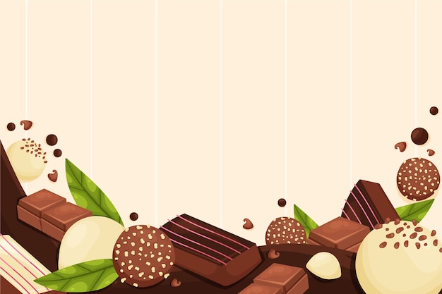 Bezpłatny wektor płaski światowy dzień czekolady tło z czekoladowymi słodyczami
