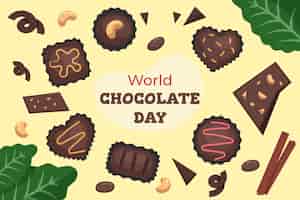 Bezpłatny wektor płaski światowy dzień czekolady w tle z czekoladowymi smakołykami