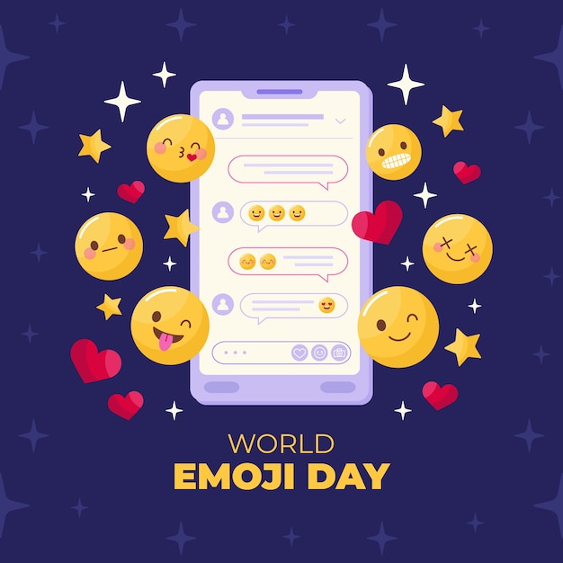 Płaski światowy Dzień Emoji Ilustracja Z Emotikonami