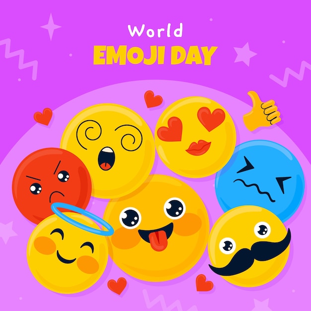 Bezpłatny wektor płaski światowy dzień emoji ilustracja z emotikonami