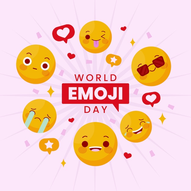 Bezpłatny wektor płaski światowy dzień emoji ilustracja z emotikonami