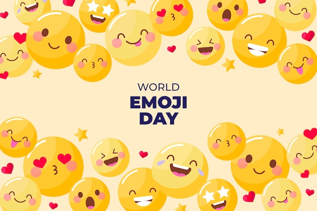 Płaski światowy dzień emoji z emotikonami