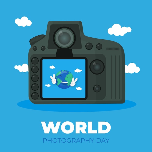 Płaski światowy Dzień Fotografii Tło
