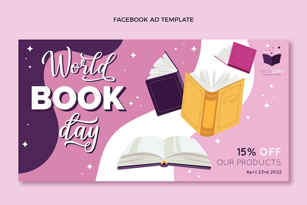 Bezpłatny wektor płaski światowy dzień książki w mediach społecznościowych promo szablon