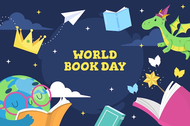 Bezpłatny wektor płaski światowy dzień książki w tle