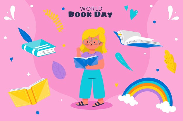 Płaski światowy dzień książki w tle