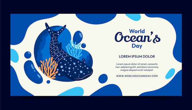 Bezpłatny wektor płaski światowy dzień oceanów poziomy baner szablon