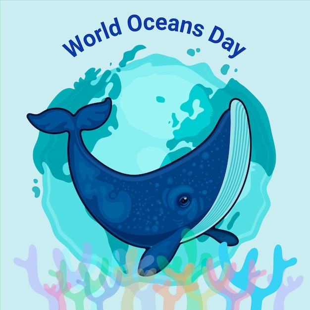 Bezpłatny wektor płaski światowy dzień oceanów