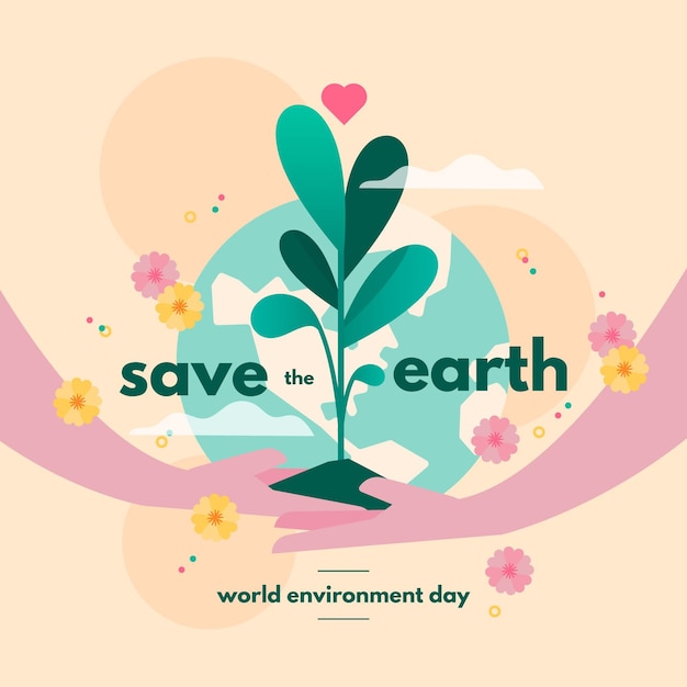 Bezpłatny wektor płaski światowy dzień ochrony środowiska, ocalić ilustrację planety