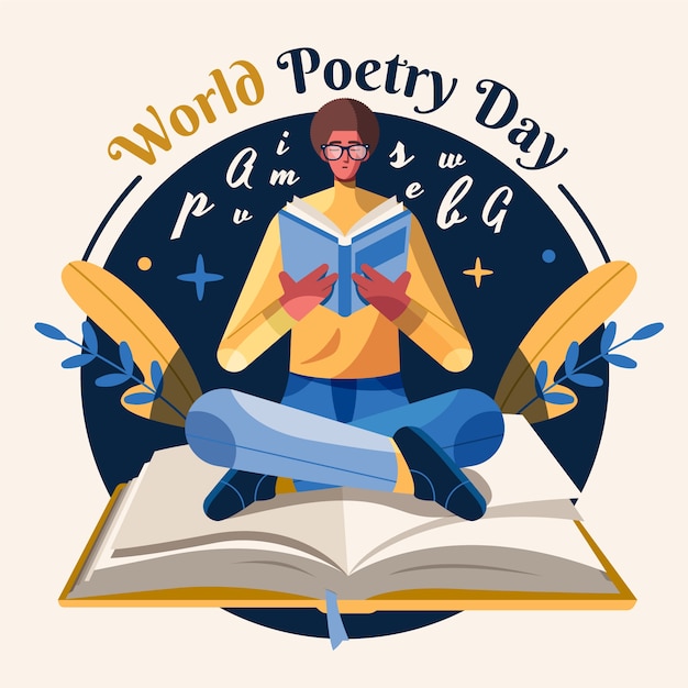 Bezpłatny wektor płaski światowy dzień poezji ilustracja