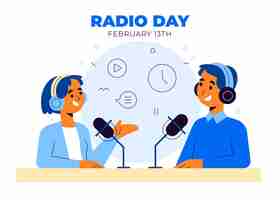 Bezpłatny wektor płaski światowy dzień radia z prezenterami