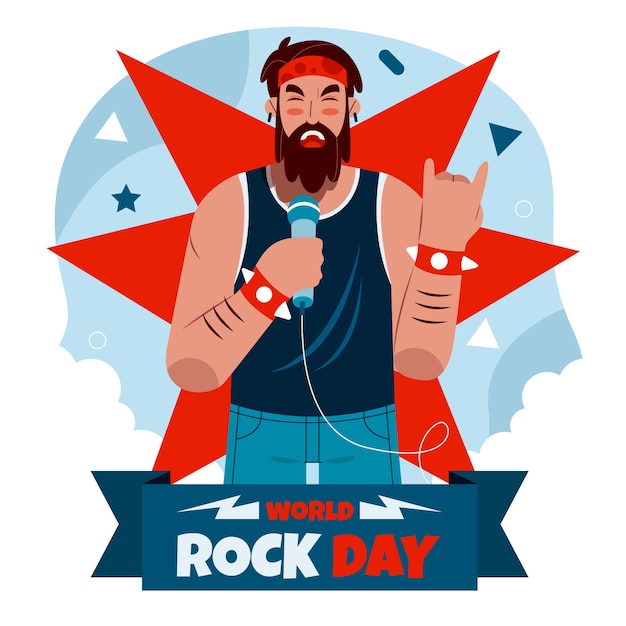 Bezpłatny wektor płaski światowy dzień rocka ilustracja ze śpiewem muzyków