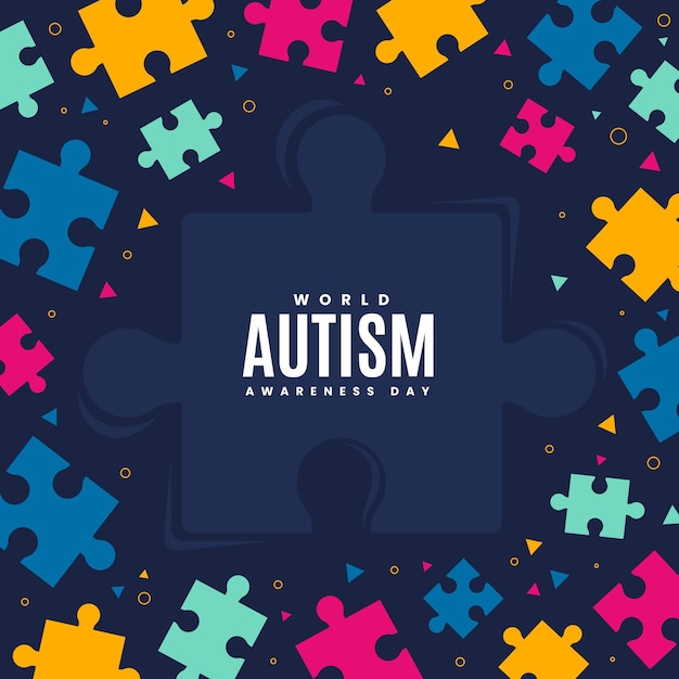 Bezpłatny wektor płaski światowy dzień świadomości autyzmu z puzzlami
