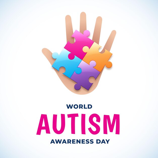 Płaski światowy dzień świadomości autyzmu z puzzlami