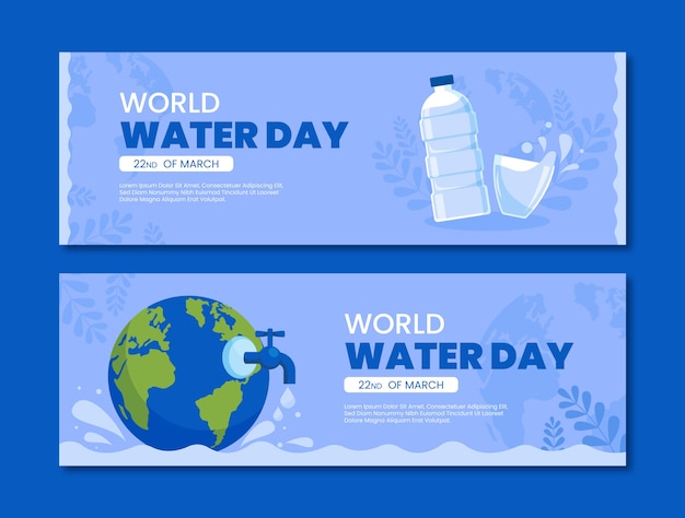 Bezpłatny wektor płaski światowy dzień wody poziomy szablon transparentu